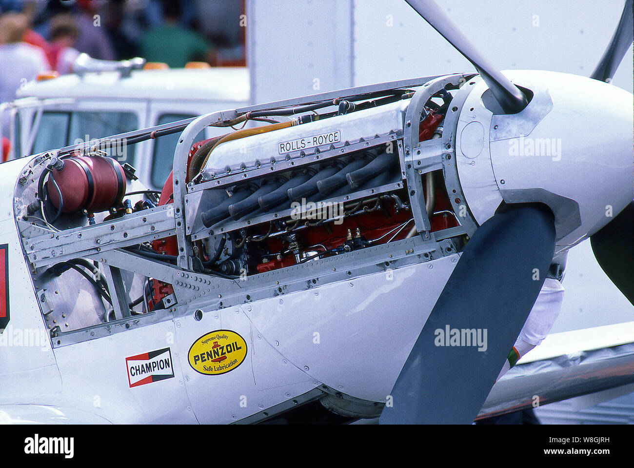 Rolls Royce  V-12 Merlin Aircraft engine in a P-51 Mustang Air Racer Stock Photo
