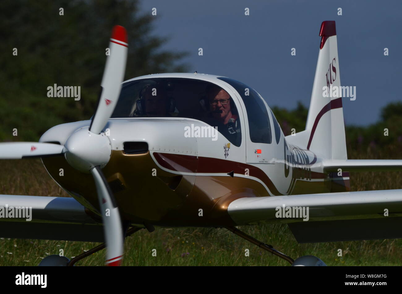 A Tri-R KIS TR-1 single engine light aircraft on the ground at Dornoch Airstrip, Scottish Highlands, as part of the annual Dornoch Fly-In, 2019. Stock Photo