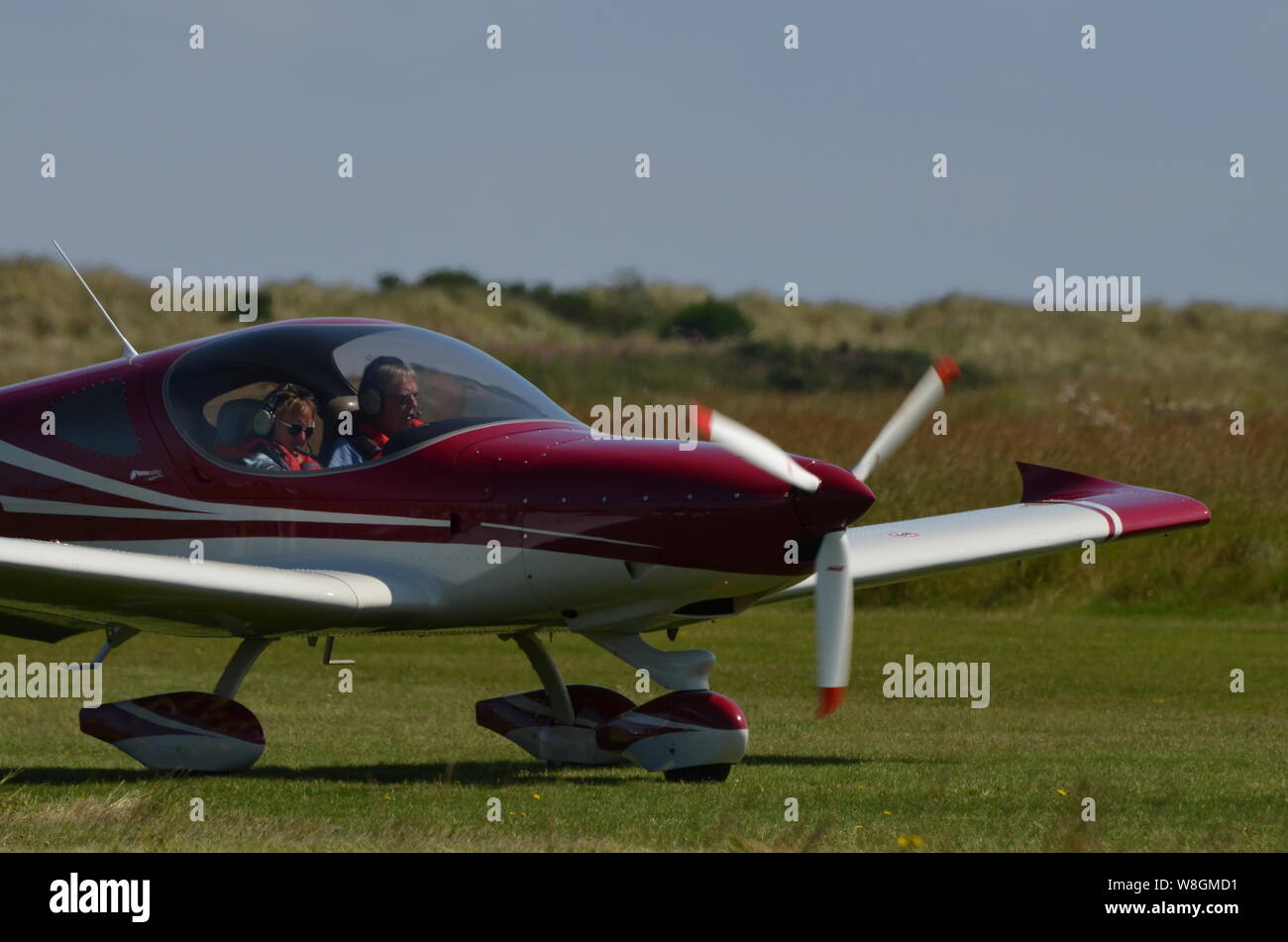 A Tri-R KIS TR-1 single engine light aircraft on the ground at Dornoch Airstrip, Scottish Highlands, as part of the annual Dornoch Fly-In, 2019. Stock Photo