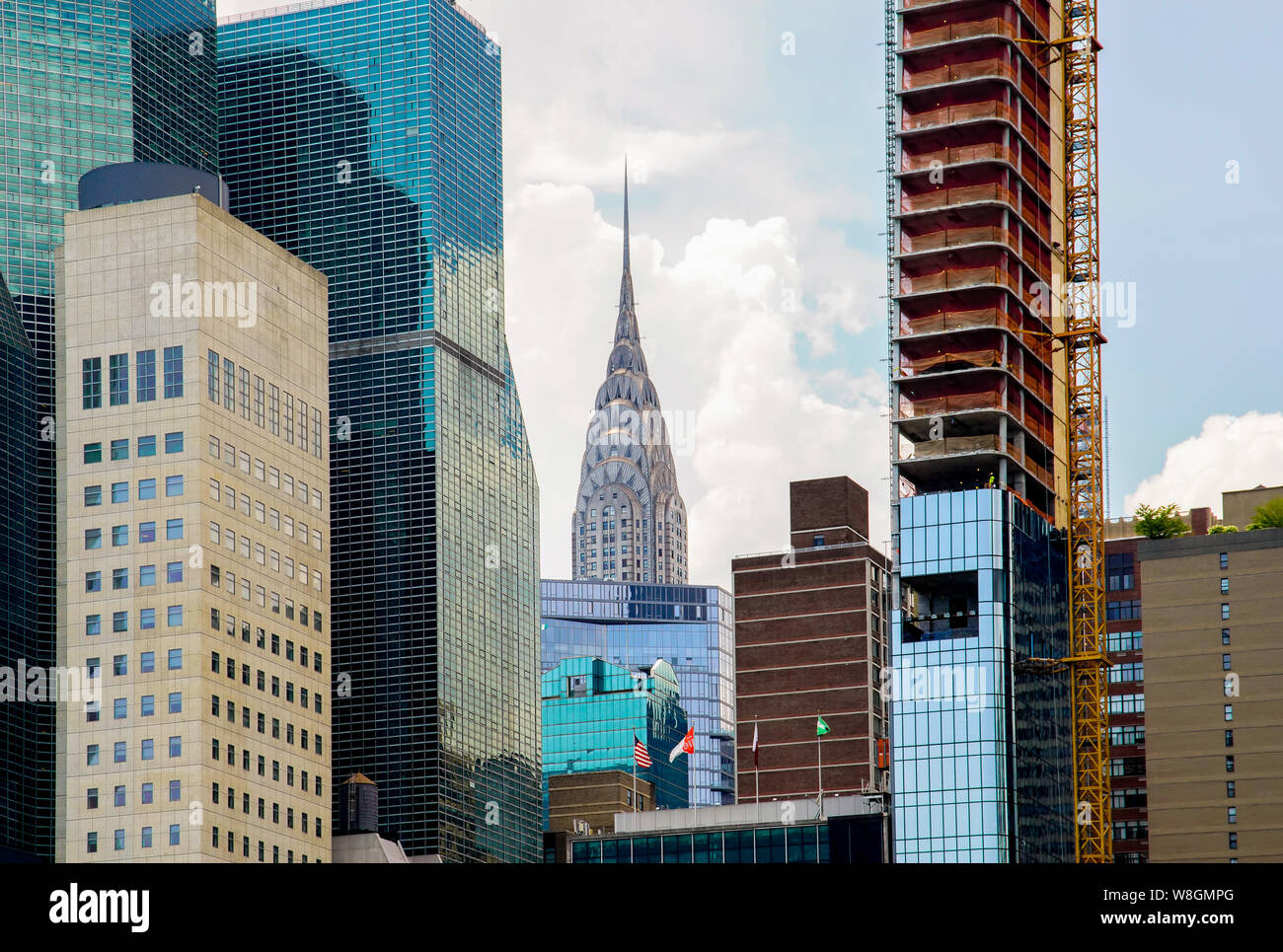 Chrysler building an Art Deco–style skyscraper among modern skyscrapers, Manhattan 2019, New York, USA. Stock Photo