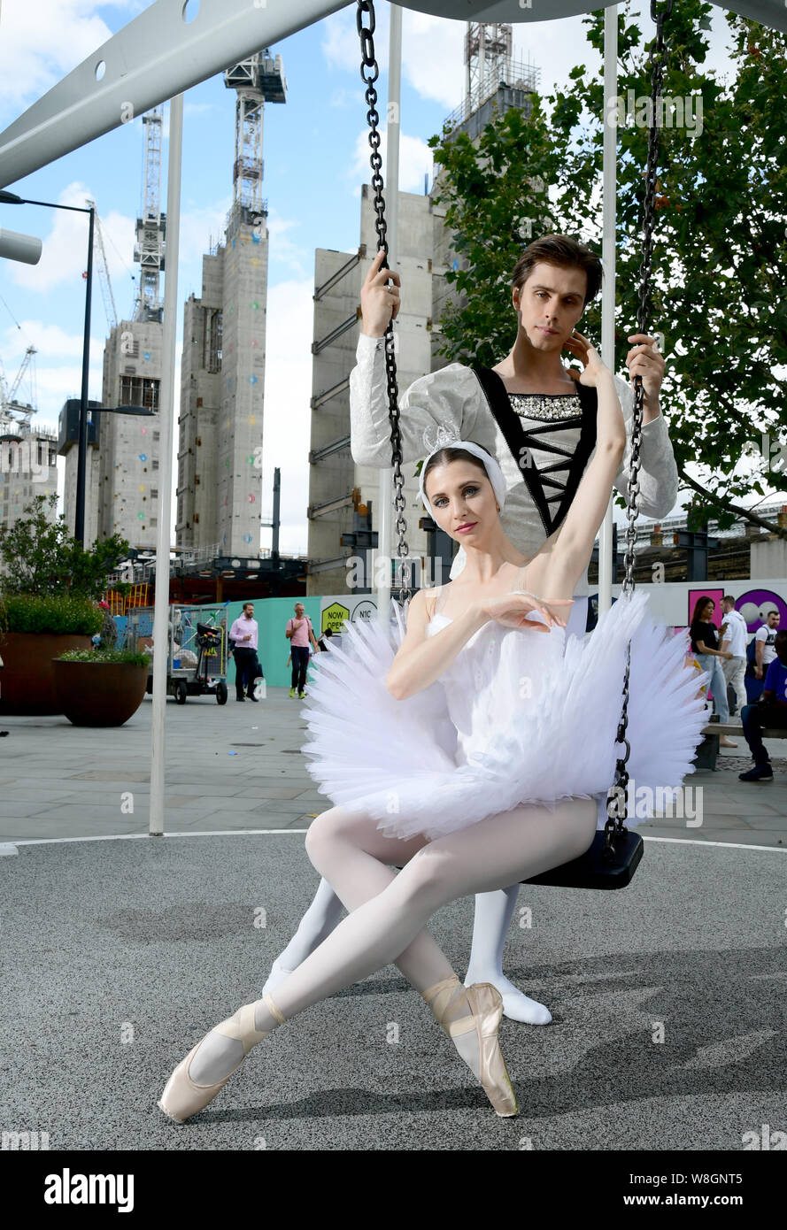 Dancers Artem Ovcharenko and Anna Tikhomirova during a photo call ahead