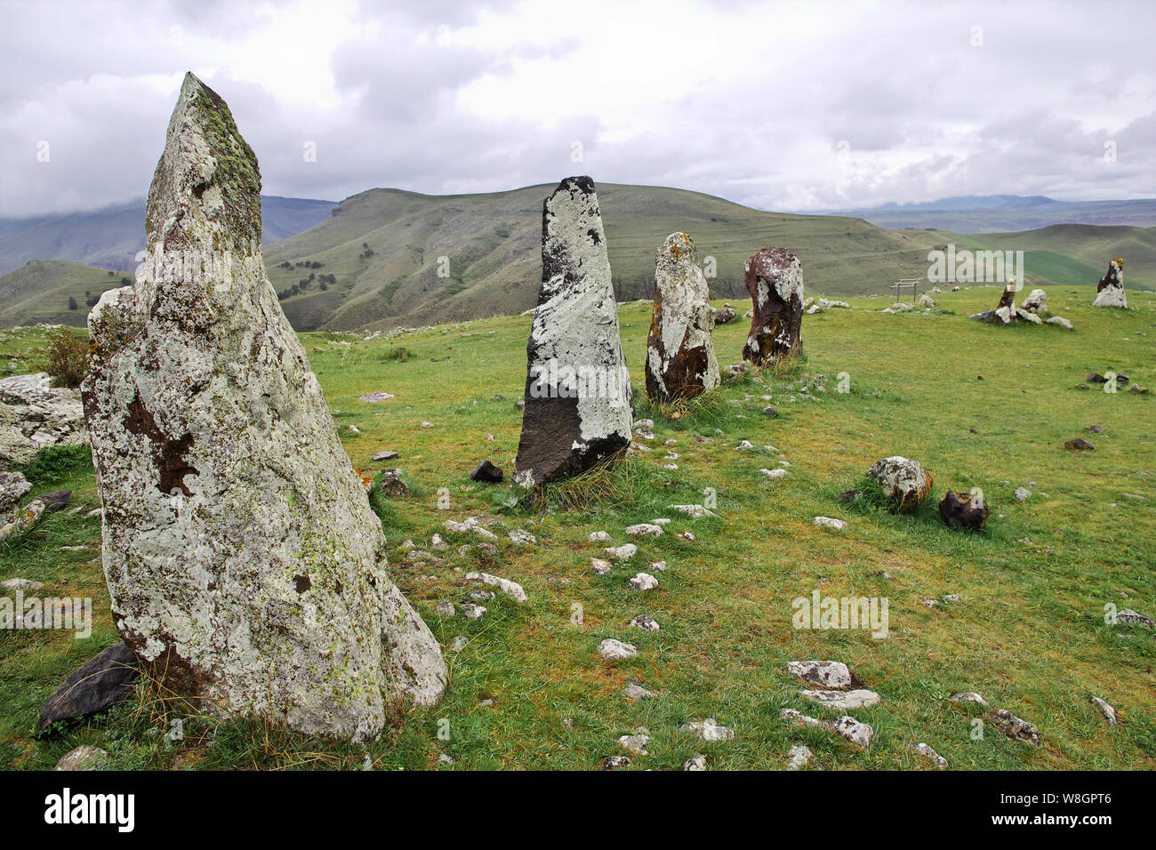 Zorats Karer, Karahunj - Ancient ruins in Armenia Stock Photo