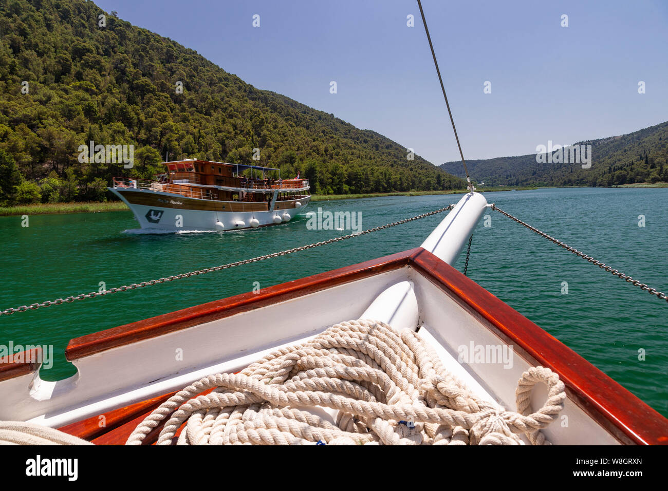 Boat on the river Krka in the Krka National Park, Croatia Stock Photo