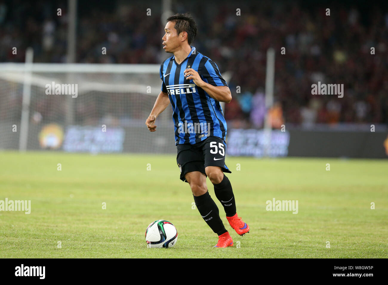 Yuto Nagatomo of Inter Milan reacts in a soccer match between AC Milan and Inter Milan during the 2015 International Champions Cup China in Shenzhen c Stock Photo
