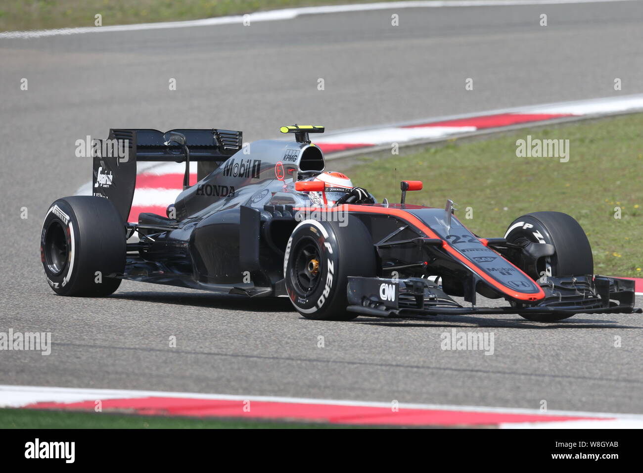 British F1 Driver Jenson Button Of Mclaren Honda Steers His Car During A Practice Session For The 15 Formula 1 Chinese Grand Prix At The Shanghai In Stock Photo Alamy