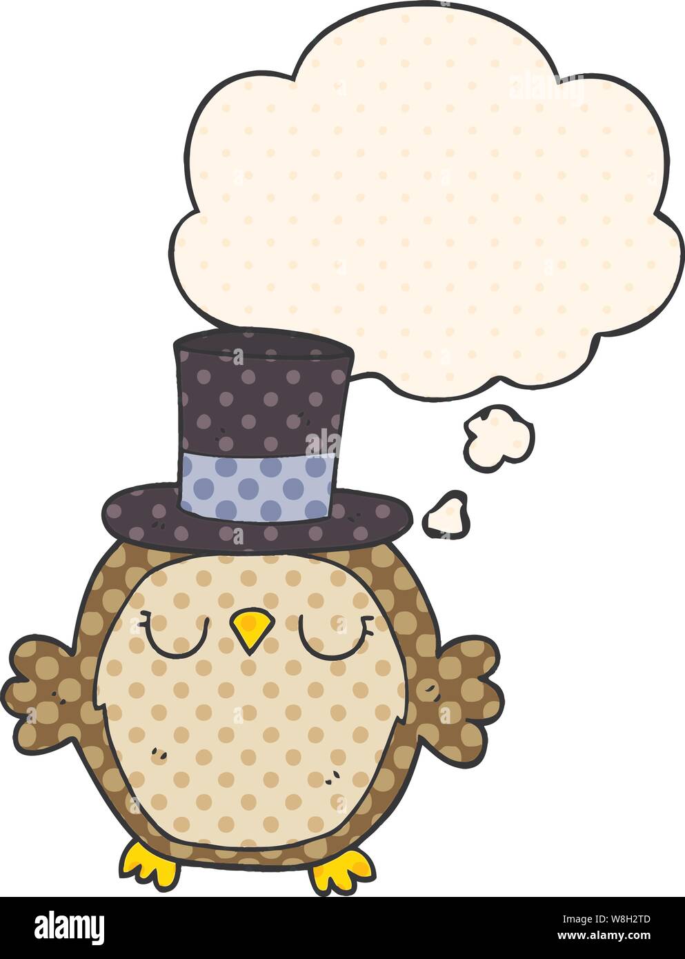 cartoon owl wearing top hat with thought bubble in comic book style ...