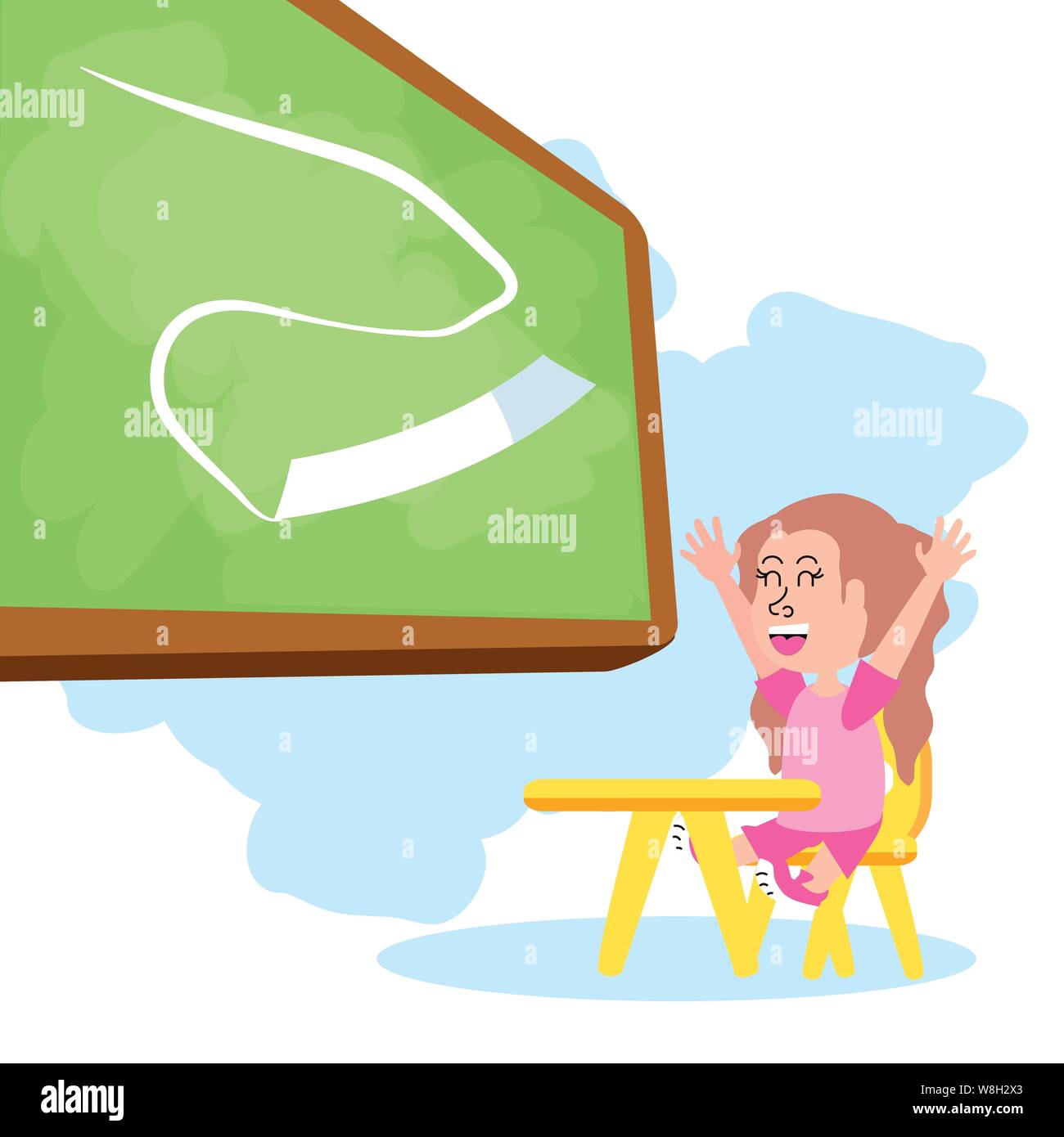 little student girl sitting in school desk in the classroom vector ...