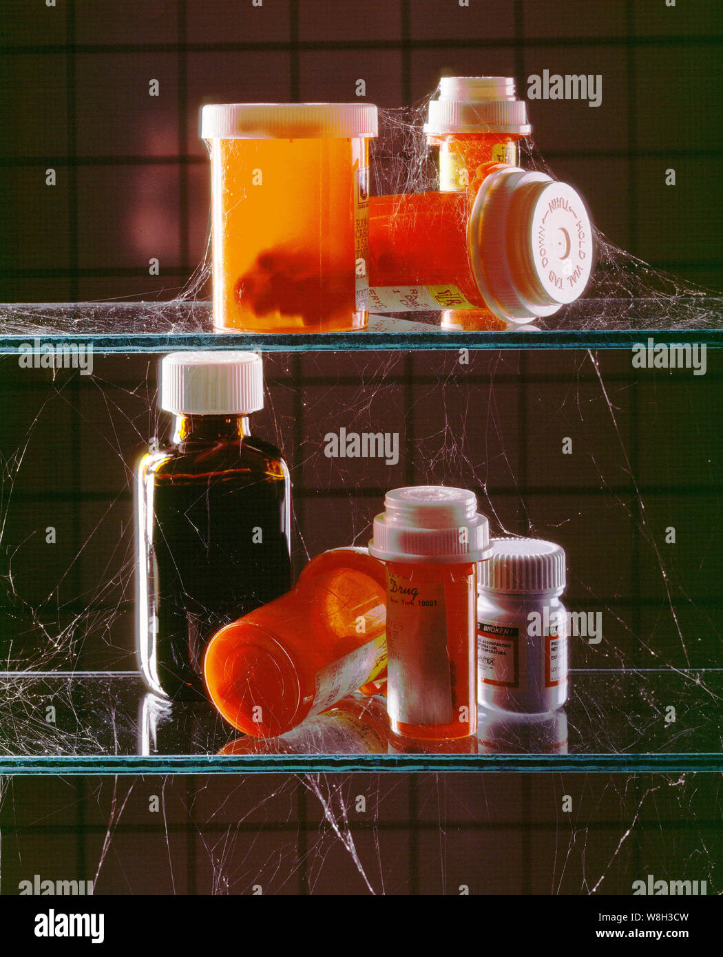 Medication in cabinet Stock Photo