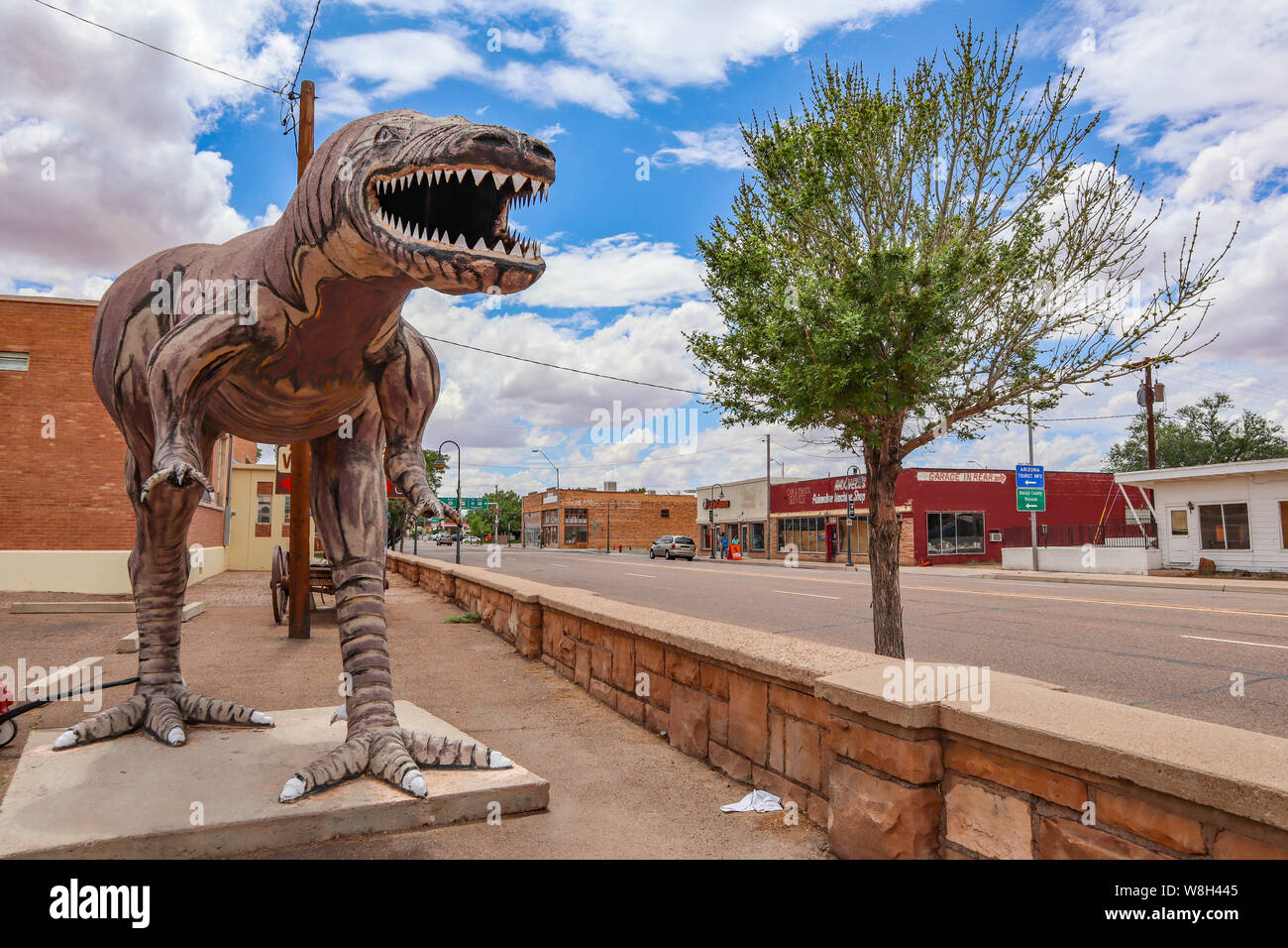 Holbrook, Arizona / USA August 3, 2919 Brown Dinosaur Statue Stock