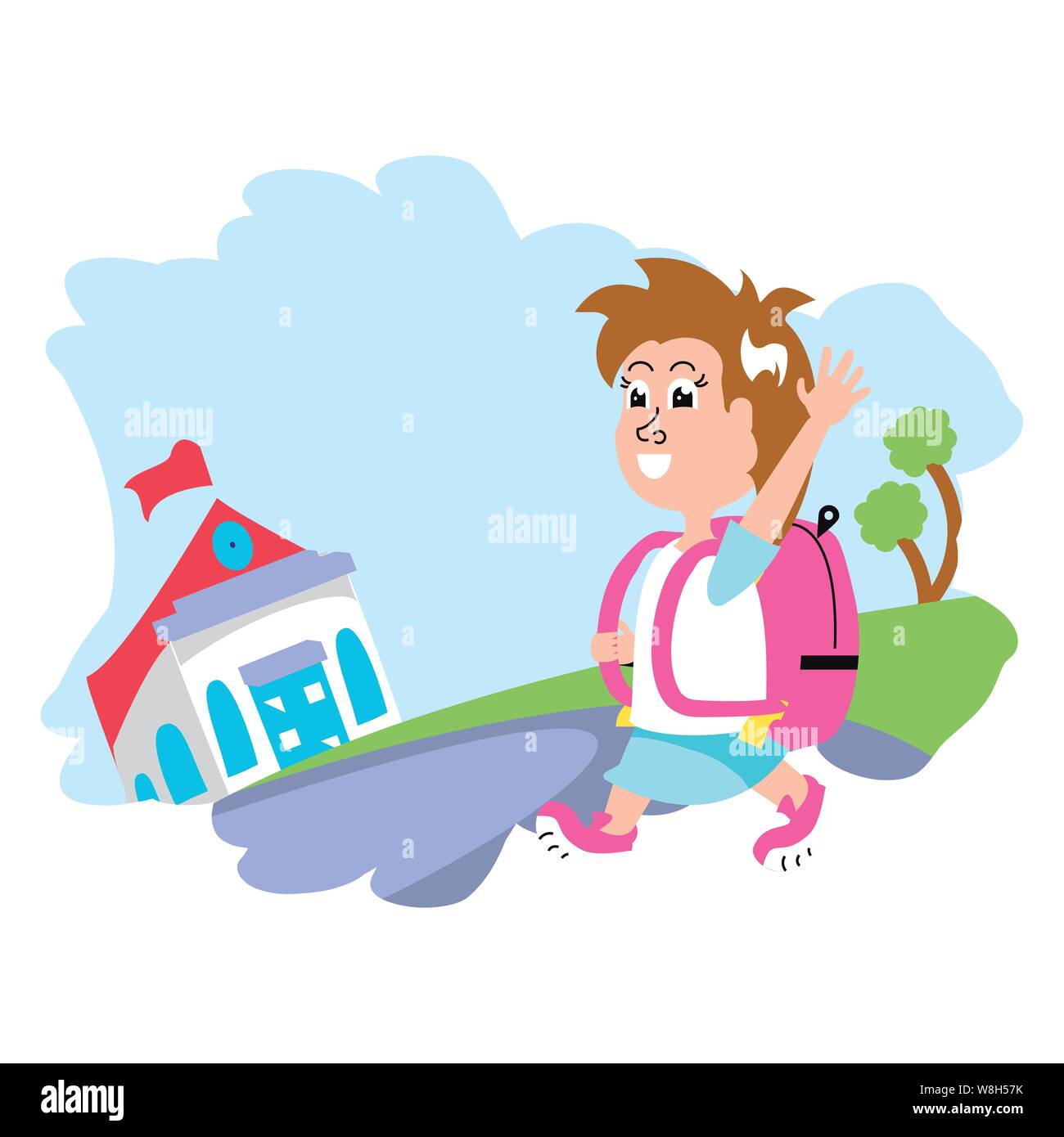 cute little student girl with bag education and school building vector ...