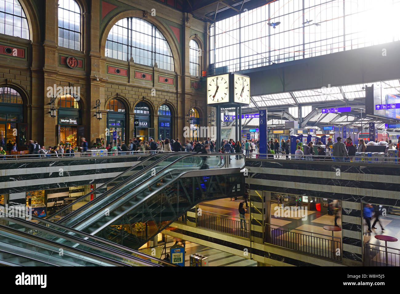 ZURICH, SWITZERLAND 19 MAY 2019 View of the Zurich Hauptbahnhof main