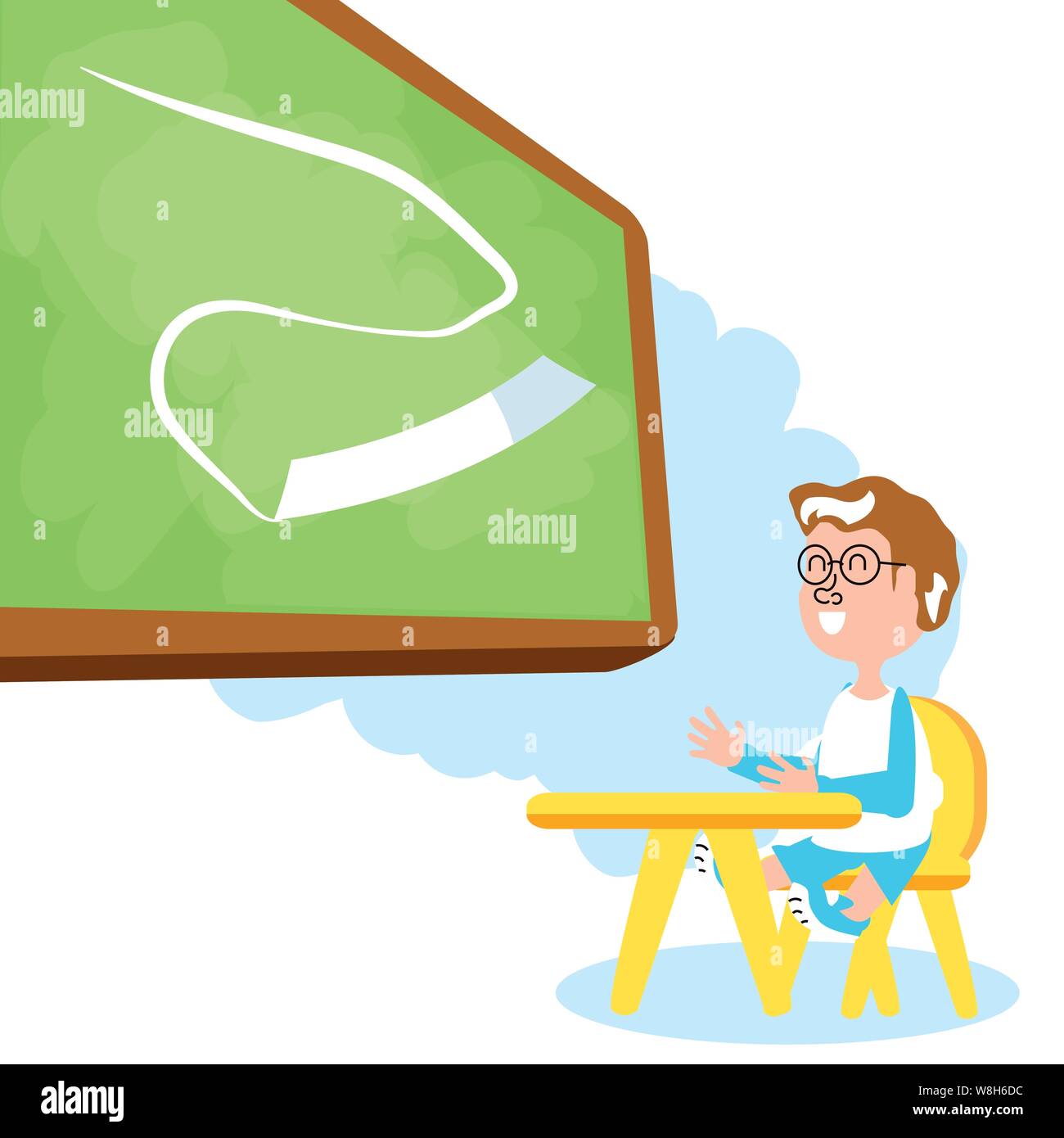 little student boy sitting in school desk in the classroom vector ...