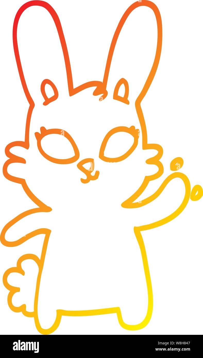 warm gradient line drawing of a cute cartoon rabbit waving Stock Vector ...