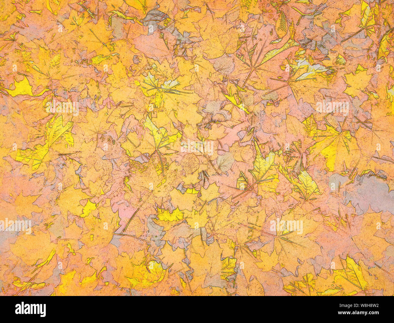 Cartoon colorful background image of bright autumn leaves lying on the ...