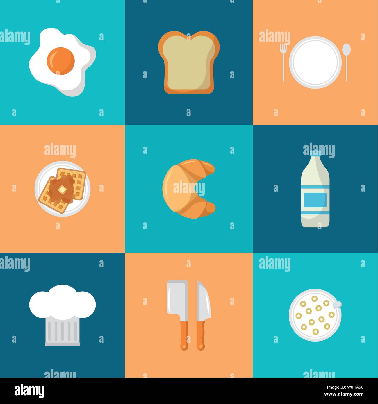 breakfast cooking icons flat design Stock Vector Image & Art - Alamy