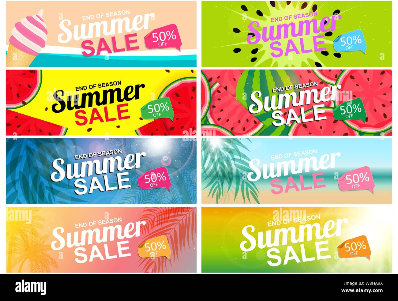 Abstract Summer Sale Background Card Poster Collection Set. Vector ...