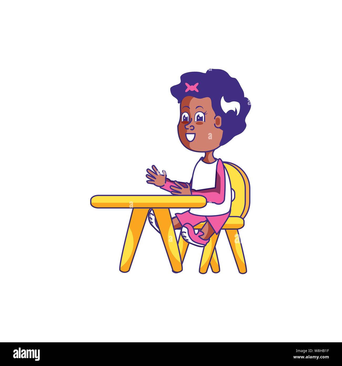 little student girl sitting in school desk vector illustration design ...