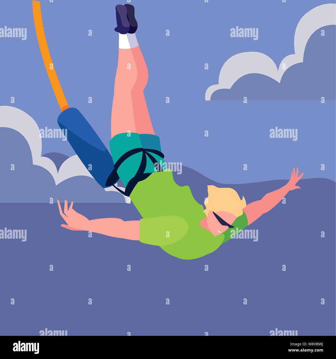 man fall with bungee jumping rope extreme sport and lifestyle vector