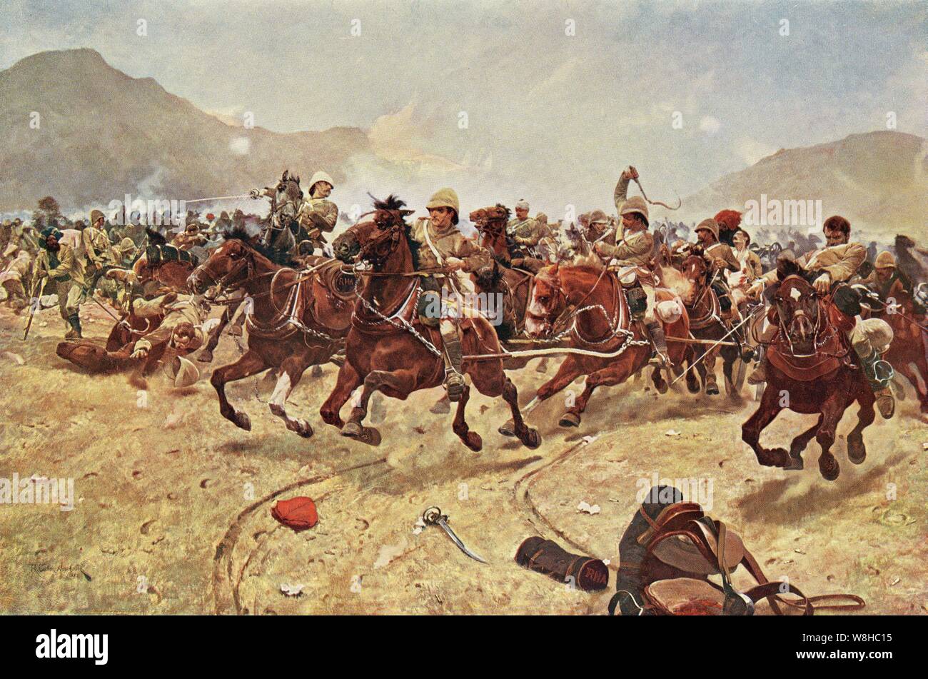 Battle of Maiwand; Saving the Guns by R Caton Woodville - 1882 (exhibited) Stock Photo