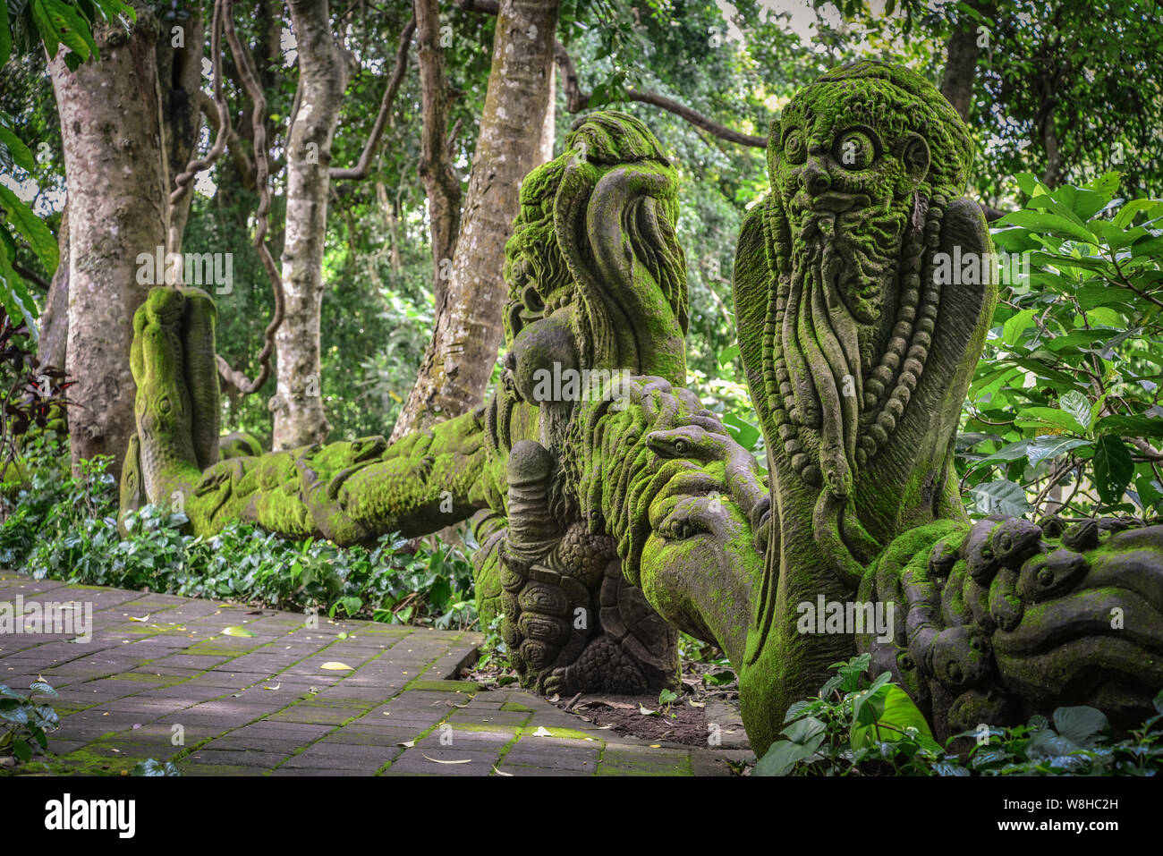 Stone Sculptures in Sacred Monkey Forest Sanctuary Ubud Bali Indonesia. Stock Photo