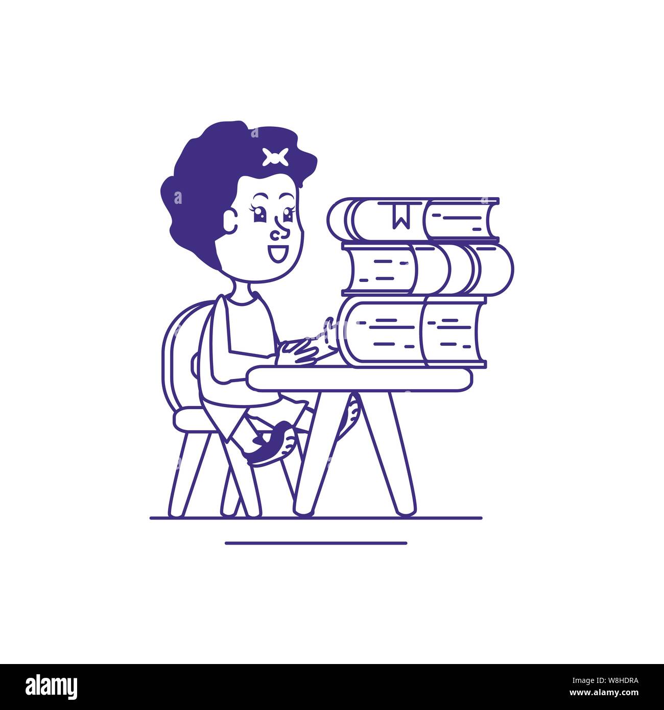 little student girl sitting in school desk vector illustration design ...
