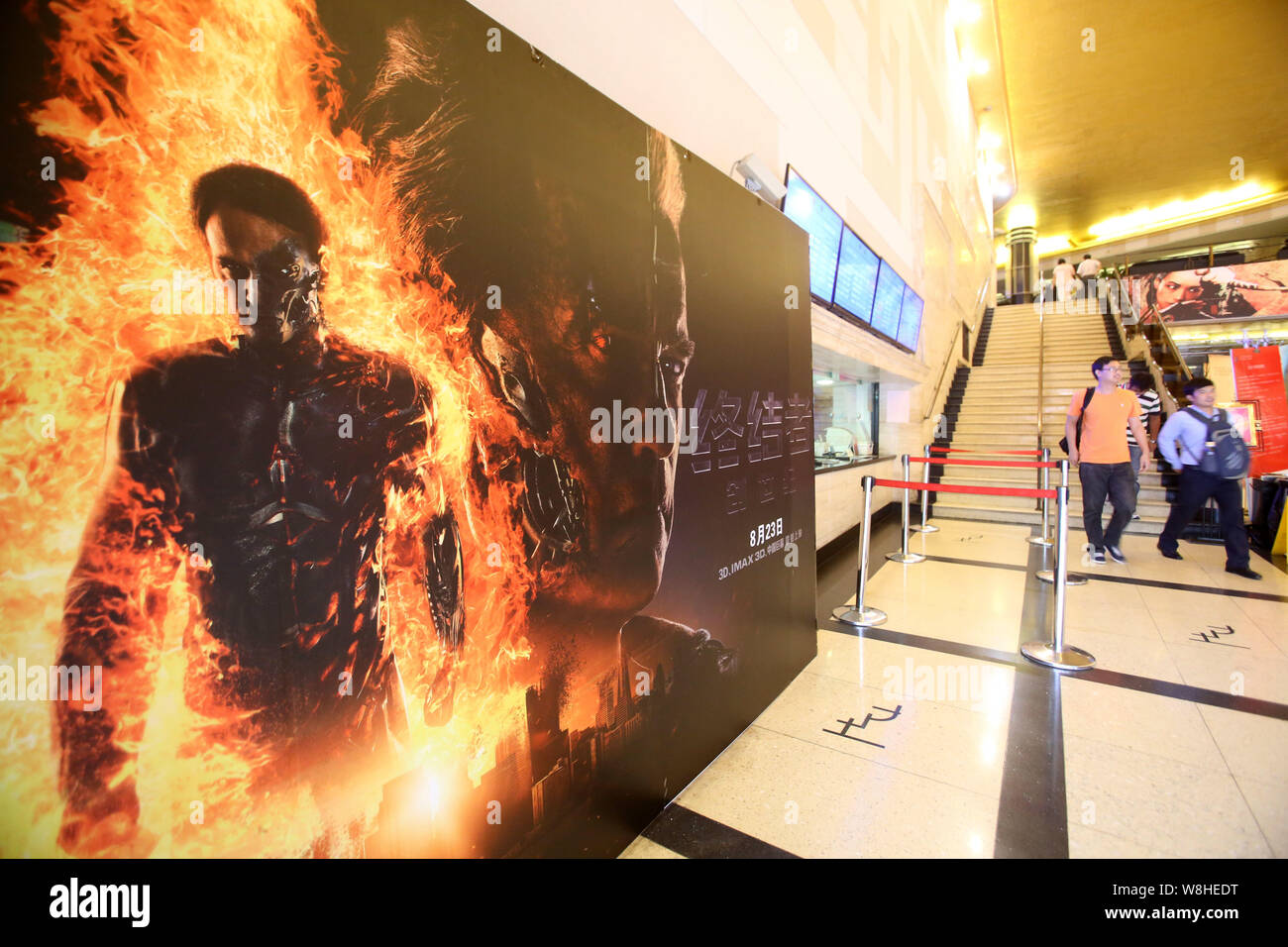 FILE--A poster for the movie "Terminator Genisys" is seen at a cinema in  Shanghai, China, 27 August 2015. In the nine weekends since its premiere  Stock Photo - Alamy