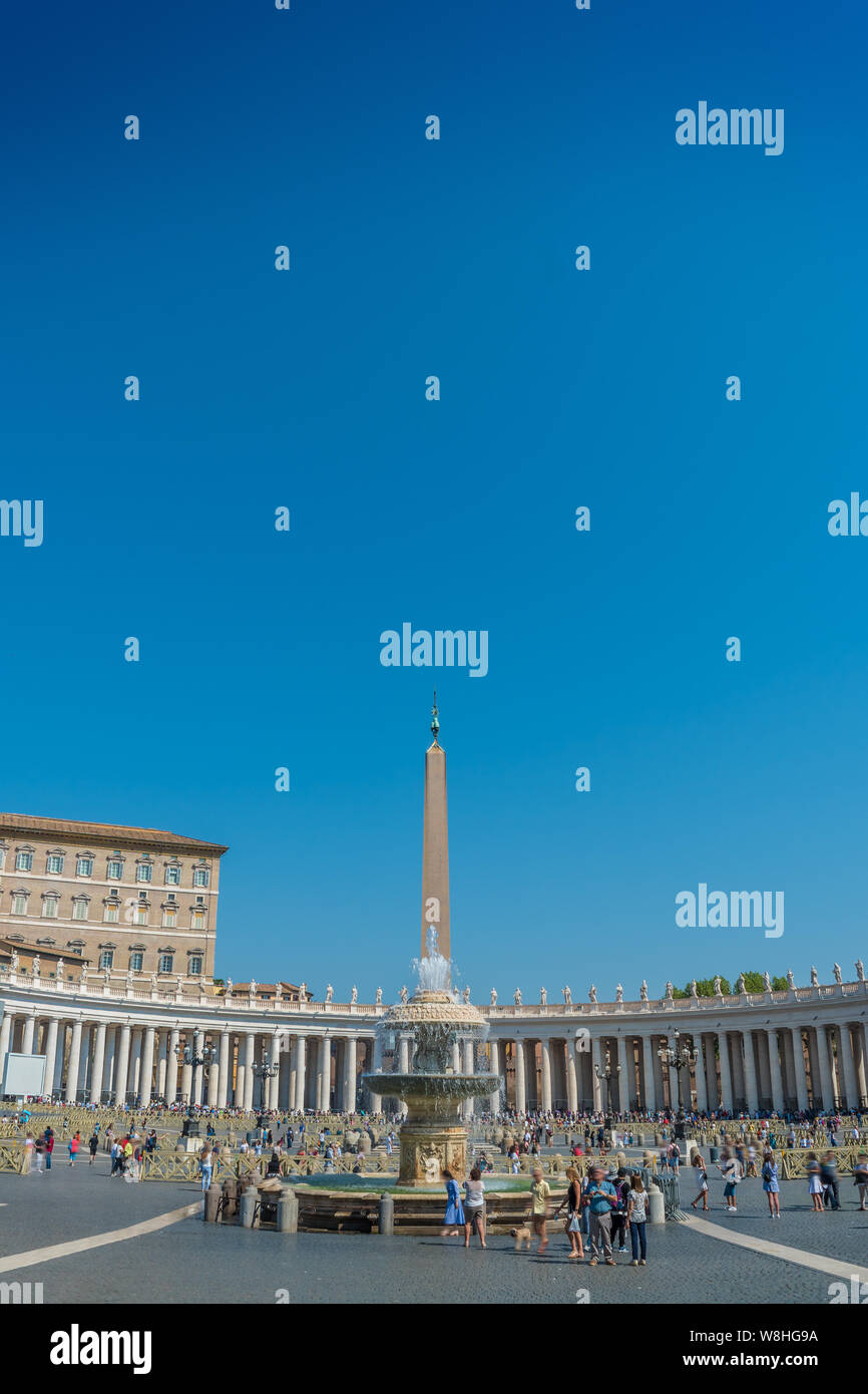 St. Peter's Square is a large plaza located directly in front of St. Peter's Basilica in the Vatican City, the papal enclave inside Rome, directly wes Stock Photo