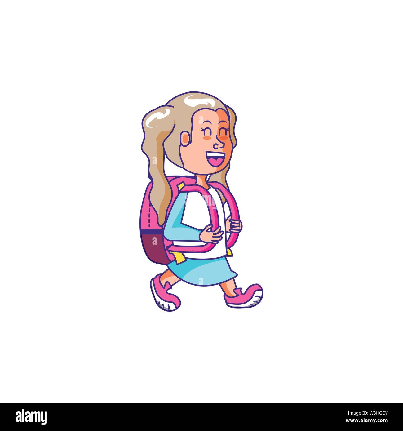 cute little student girl with school bag vector illustration design ...