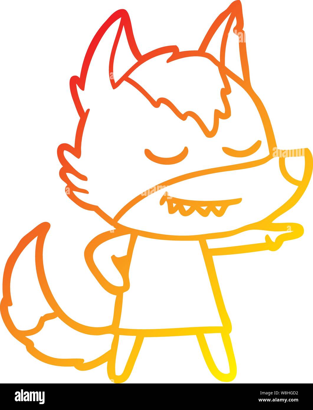 Warm Gradient Line Drawing Of A Friendly Cartoon Wolf Girl