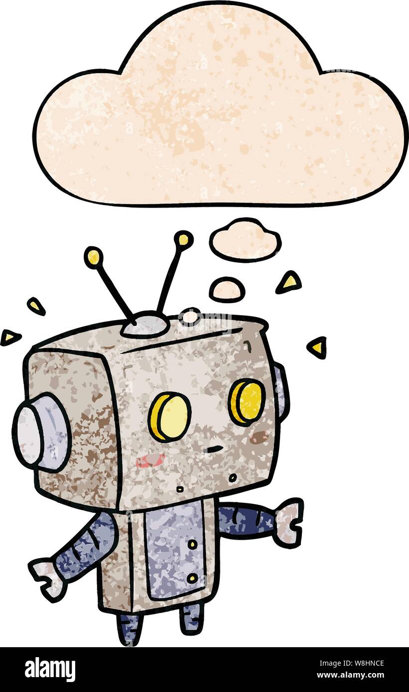 cartoon robot with thought bubble in grunge texture style Stock Vector ...
