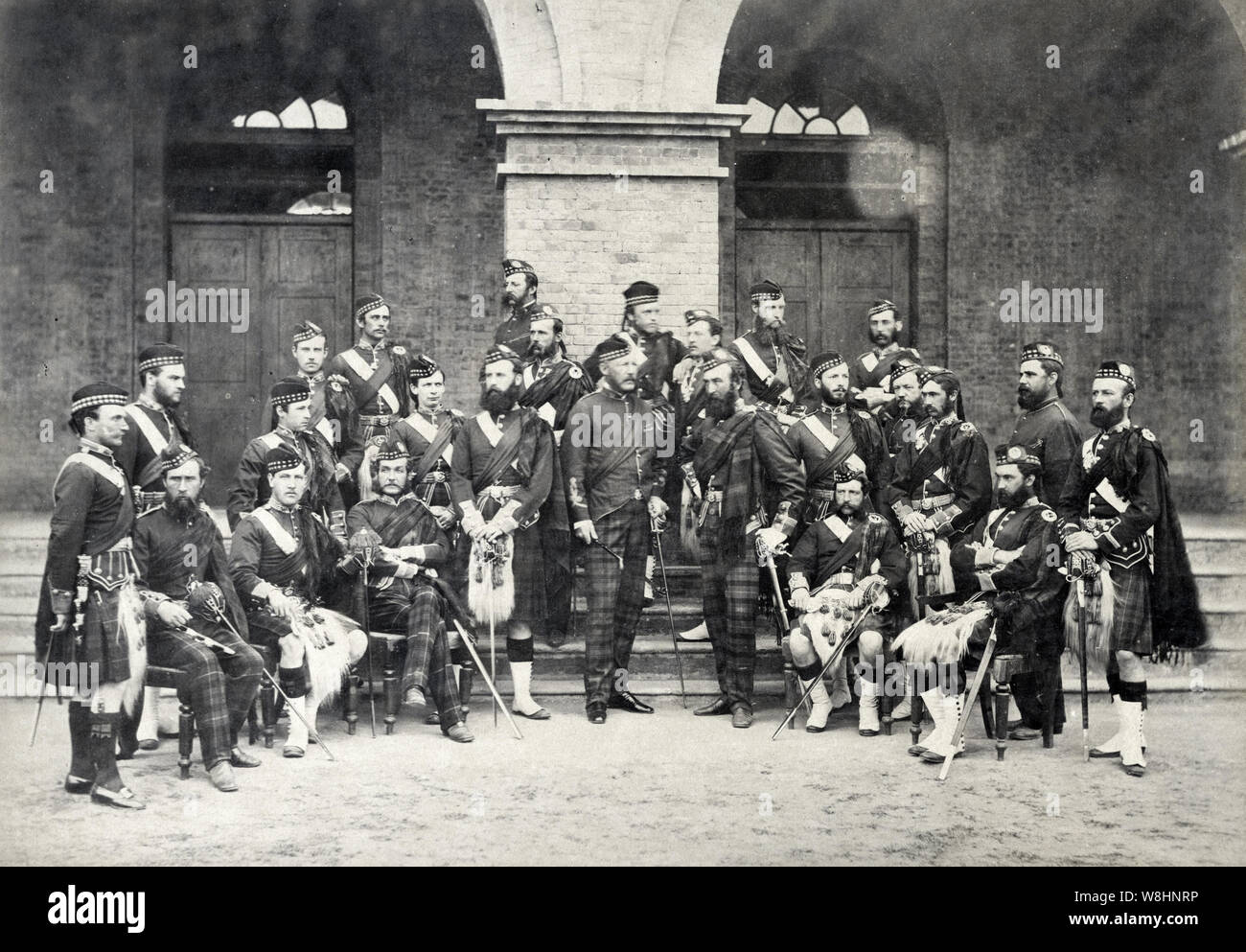 19th century vintage photograph - Officers of the 92nd Highlanders, Scottish army regiment, India, 1870 Stock Photo