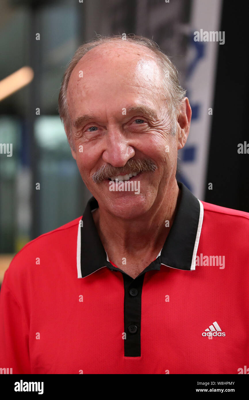 Herzogenaurach Germany. 09th Aug 2019. Stan Smith l r former tennis professional Kristina Vogel former German track cyclist and two time Olympic champion Kasper Rorsted adidas CEO and U.S. singer Phar...