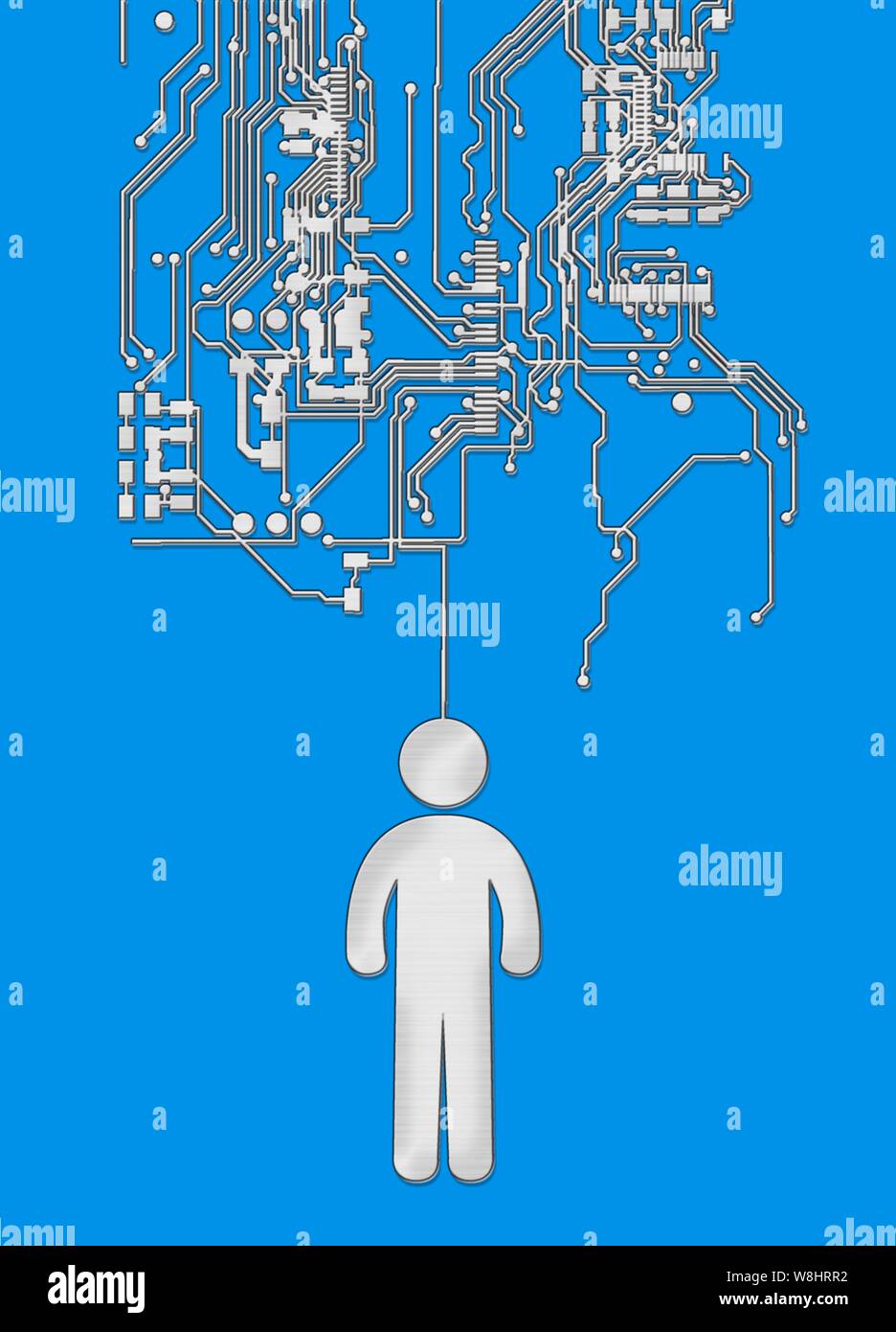 Human figure and circuit board, illustration. Stock Photo