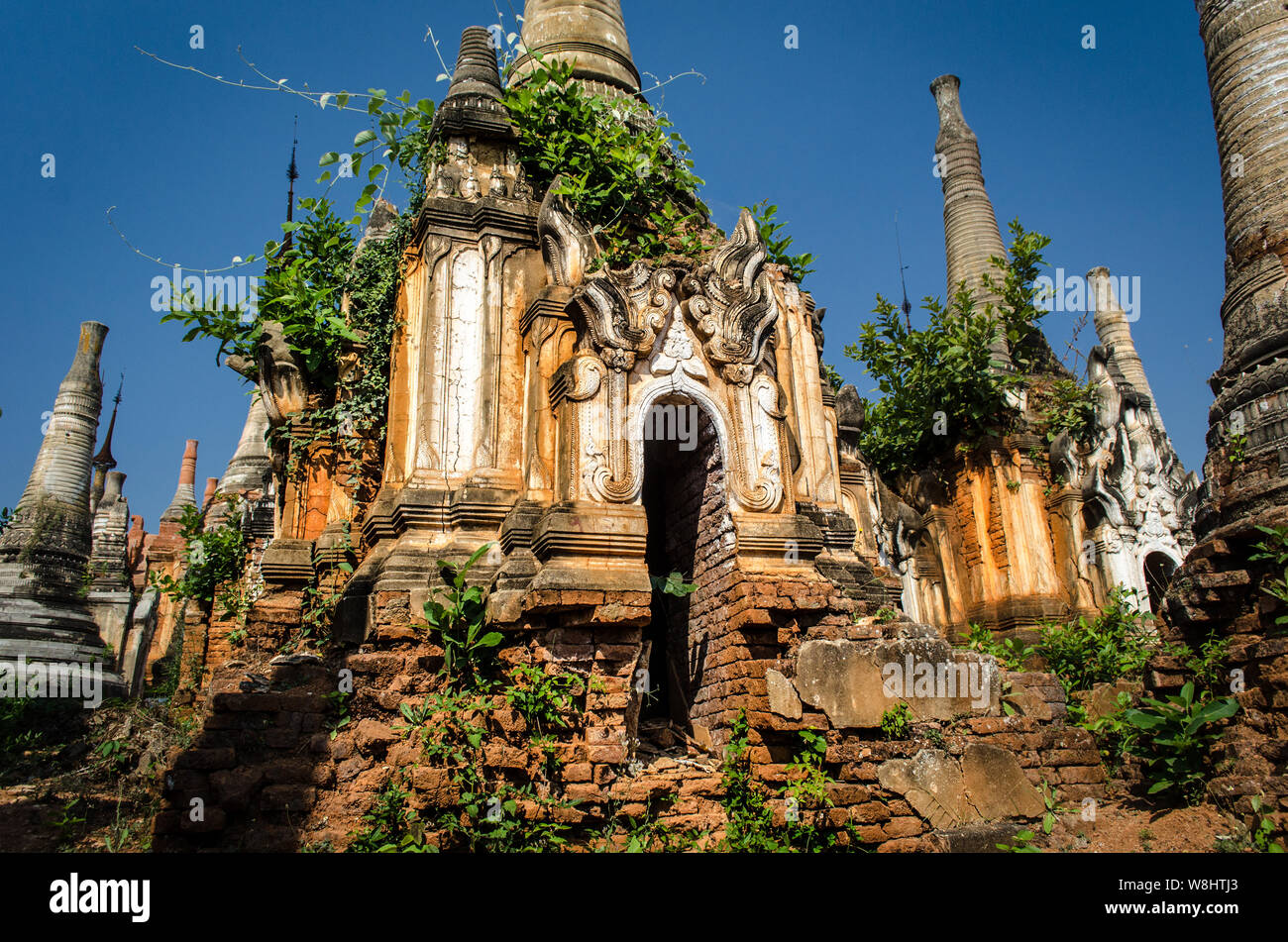 The Shwe Indein Pagoda, a group of Buddhist pagodas in the village of Indein, near Ywama and Inlay Lake in Shan State, Myanmar Stock Photo