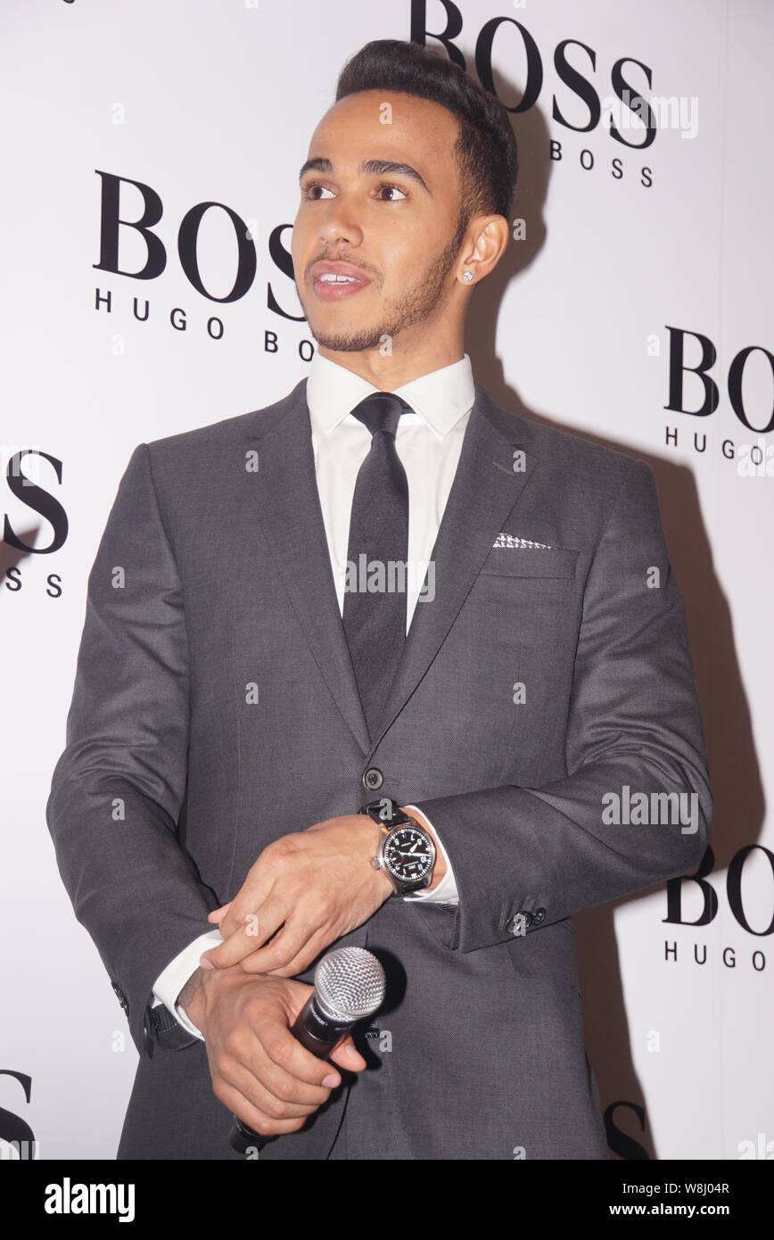 British F1 driver Lewis Hamilton of Mercedes AMG is pictured at a  promotional event for Hugo Boss in Shanghai, China, 8 April 2015 Stock  Photo - Alamy