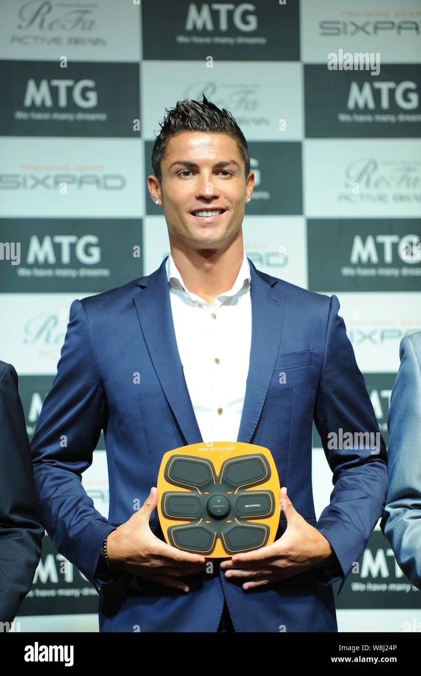 Portuguese football superstar Cristiano Ronaldo poses during a promotional  event for MTG Training Gear Sixpad fitness equipment in Shanghai, China, 9  Stock Photo - Alamy