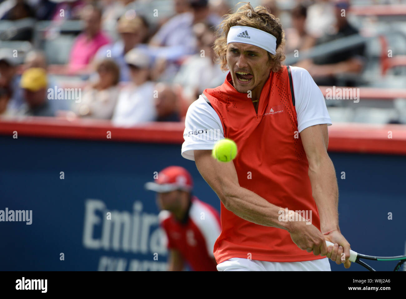 Montreal, Quebec, Canada. 9th Aug, 2019. ALEXANDER ZVEREV of Germany in his  quaterfinal round match v. K. Khachanov in the Rogers Cup tennis tournament  in Montreal Canada. Credit: Christopher Levy/ZUMA Wire/Alamy Live