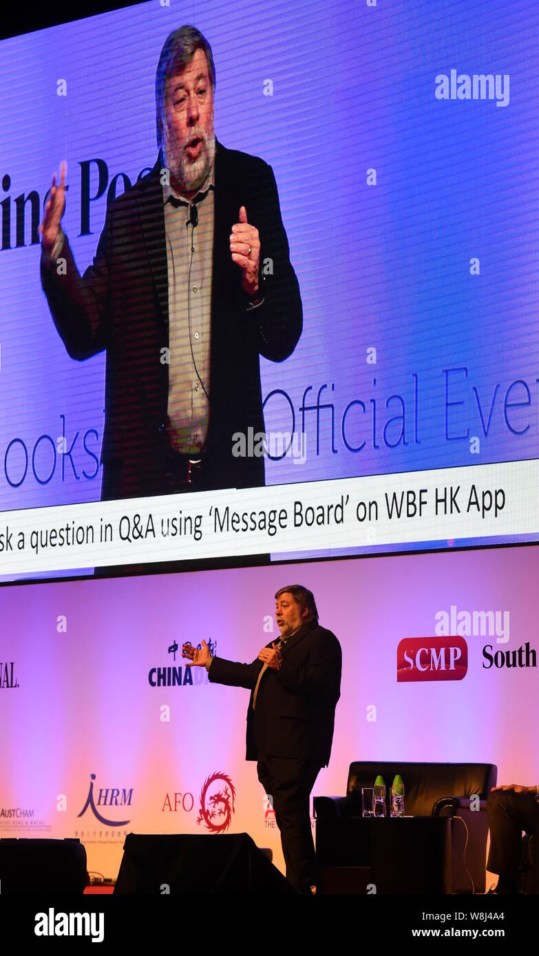 Apple Inc. co-founder Stephen Gary 'Steve' Wozniak speaks at the World Business Forum in Hong Kong, China, 2 June 2015.   The first World Business For Stock Photo