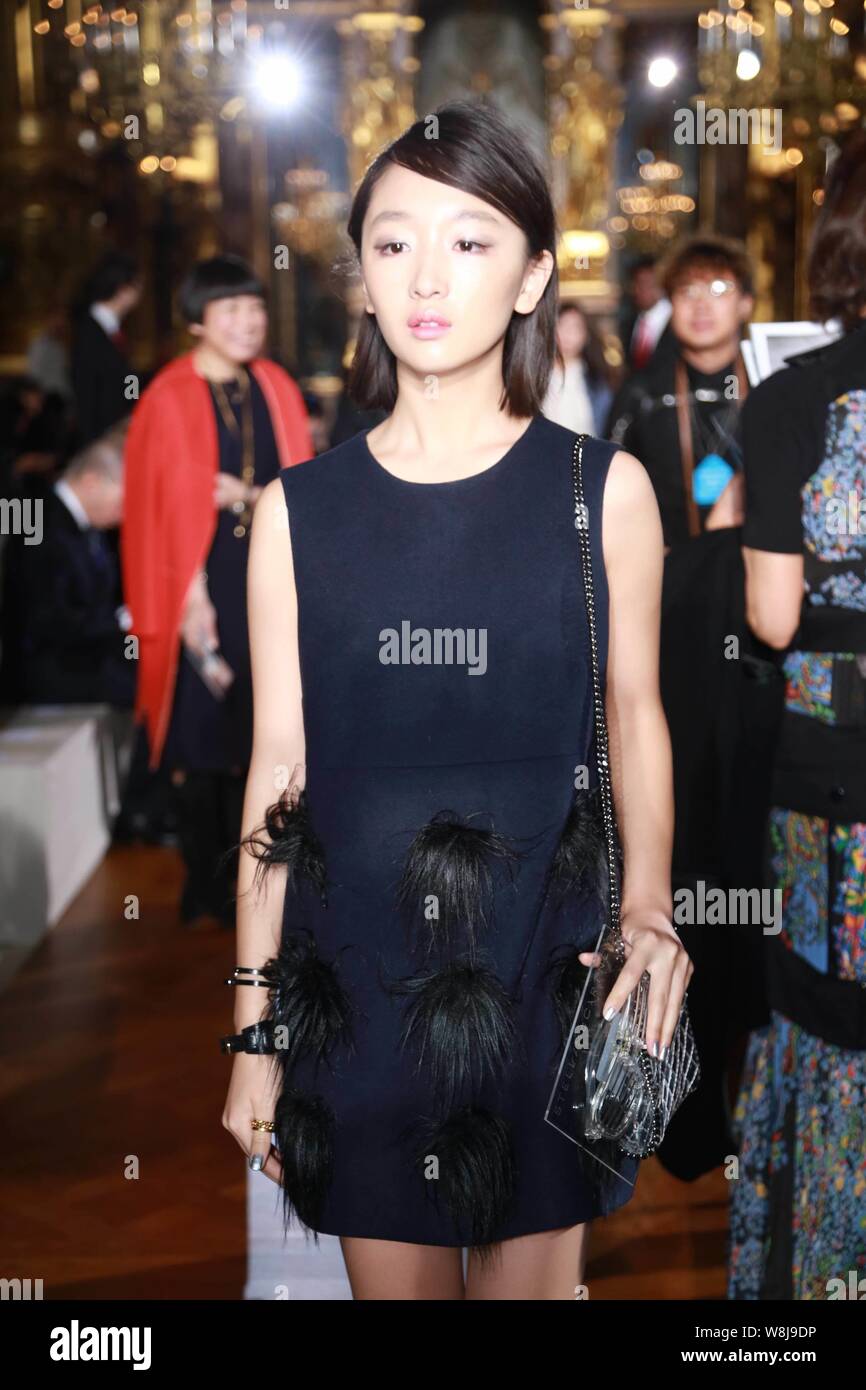 Chinese actress Zhou Dongyu poses at the Stella Mccartney fashion