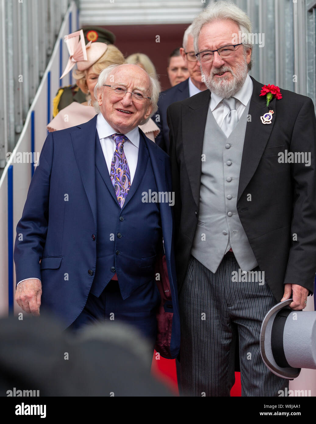 Dublin Ireland. 09th Aug 2019. Irish President Michael D. Higgins arrives at the RDS to watch