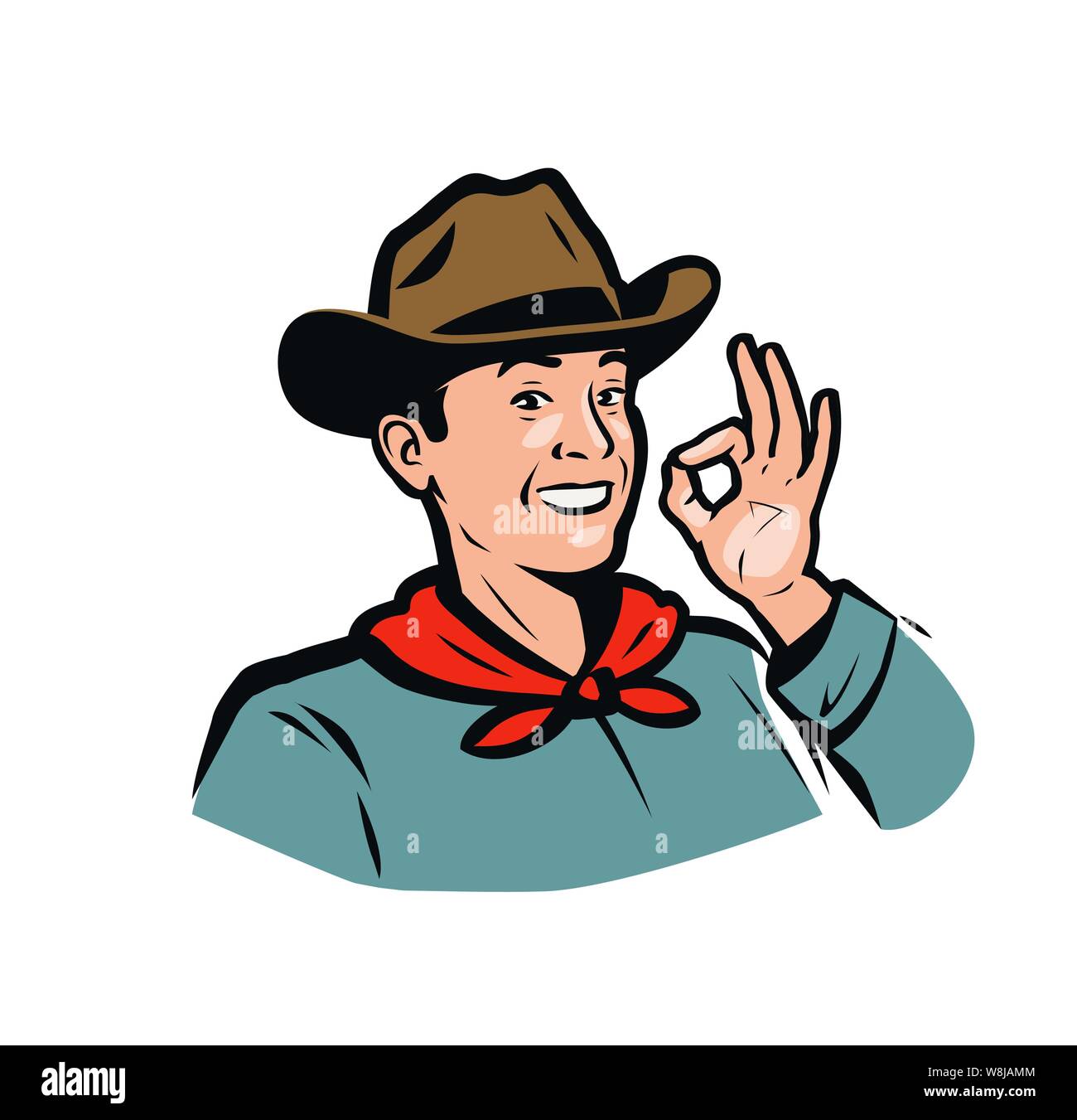Portrait of a happy American cowboy. Vector illustration Stock Vector