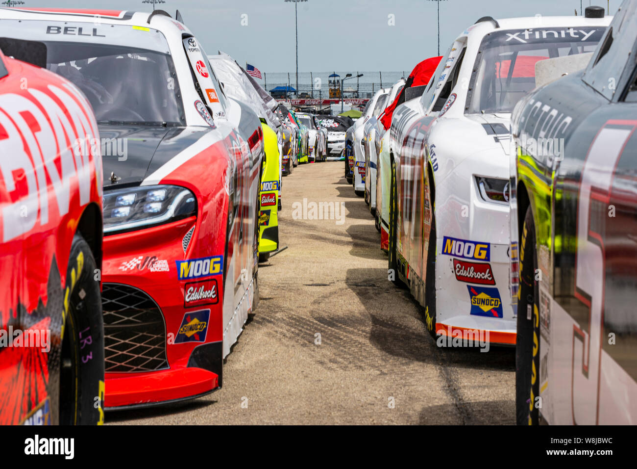 Joliet Il United States June 29 2019 Nascar Race Cars Lined Up Before The Start Of A Race Stock Photo Alamy