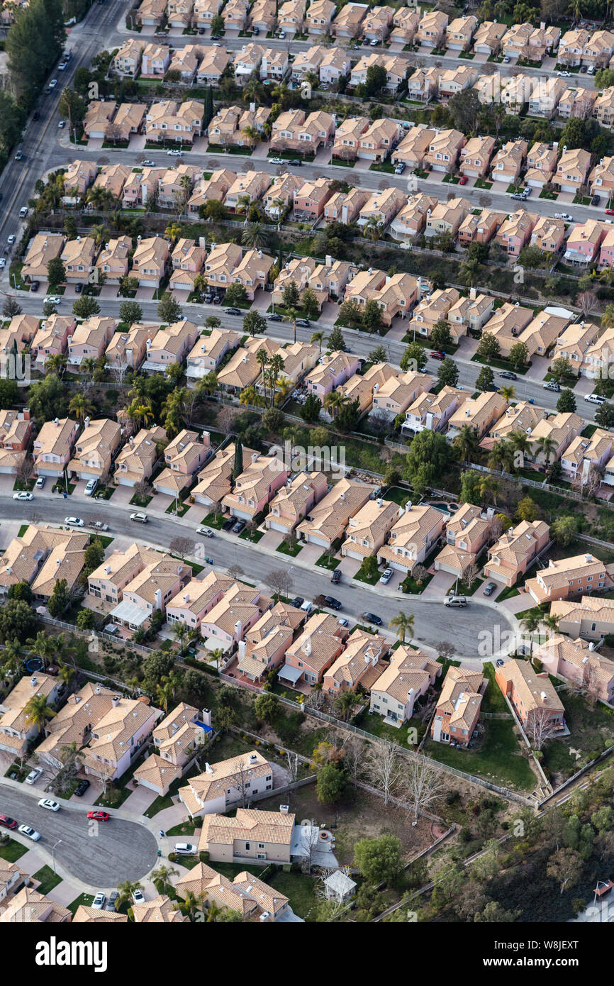 Vertical aerial view of suburban Stevenson Ranch homes and cul-de-sac ...