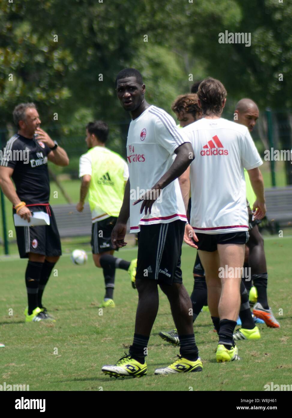 Cristian Eduardo Zapata Valencia, front, and teammates of AC Milan take part in a training session at the Century Park in Shanghai, China, 29 July 201 Stock Photo