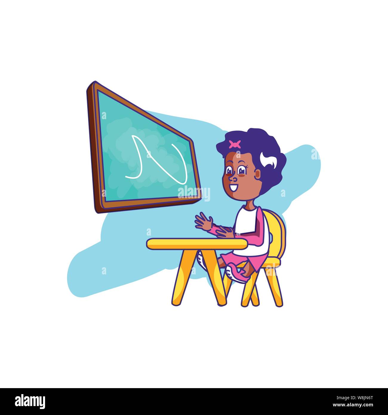 student girl sitting in school desk with board classroom vector ...
