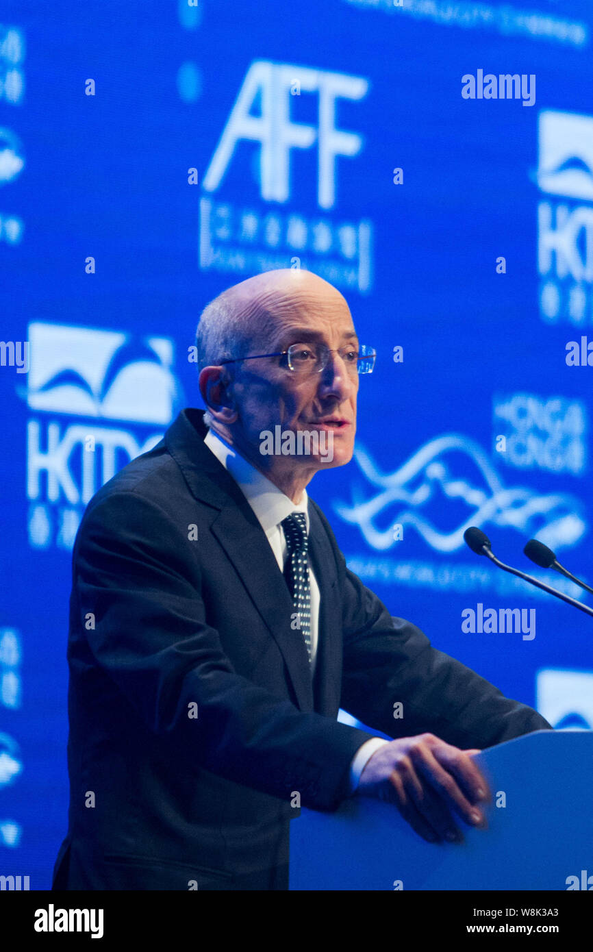 Timothy Massad, Chairman of U.S. Commodity Futures Trading Commission (CFTC), speaks at the 8th Asian Financial Forum (AFF) in Hong Kong, China, 19 Ja Stock Photo