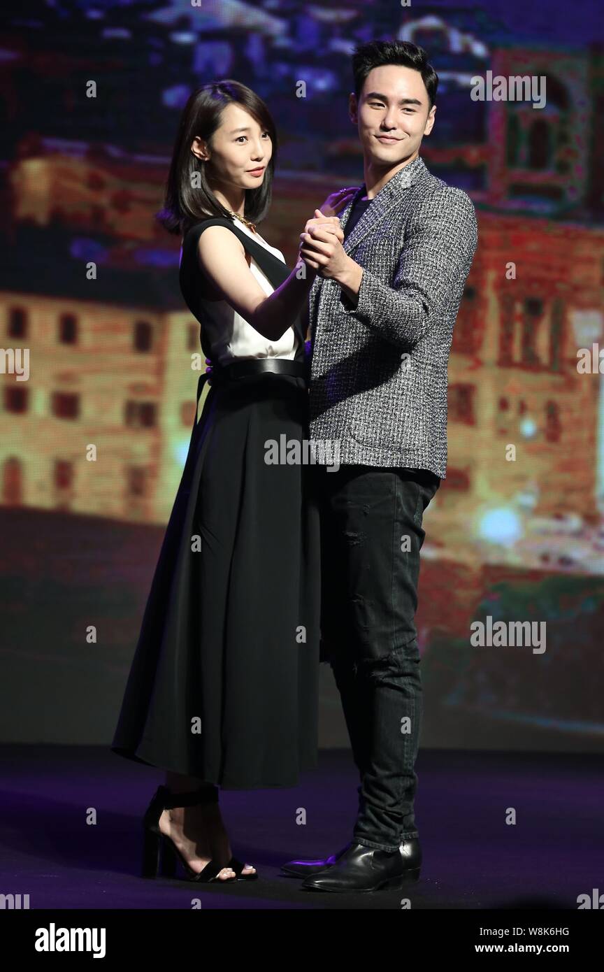 Chinese actress Bai Baihe, left, and Taiwanese actor Ethan Ruan pose ...