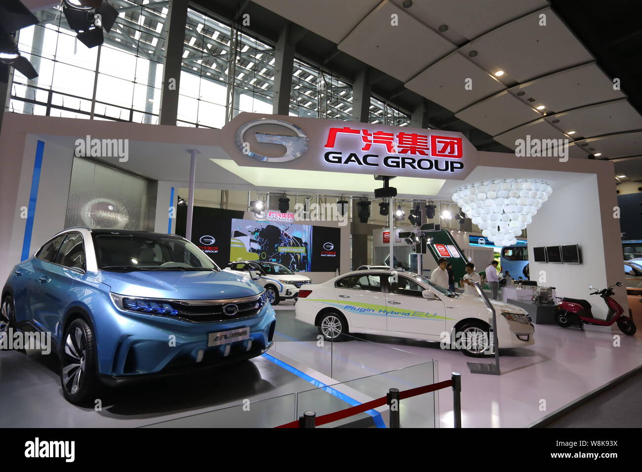 --FILE--Electric vehicles of GAC Group (Guangzhou Automobile Group Co., Ltd.) are on display during the 13th China (Guangzhou) International Automobil Stock Photo