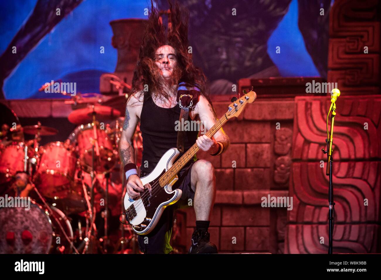 English heavy metal band Iron Maiden performs at its concert in