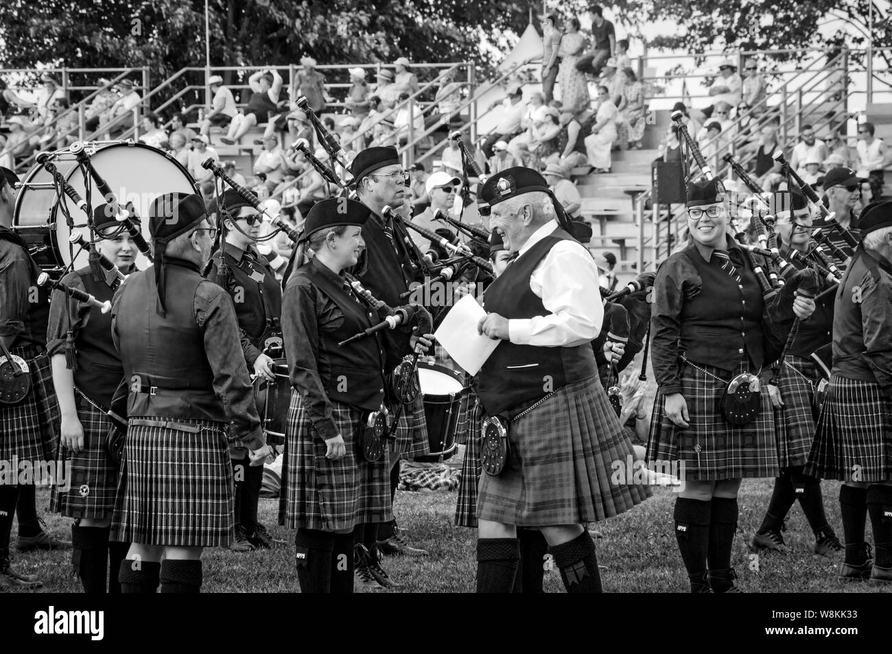 Fergus, Ontario, Canada - 08 11 2018: Over 20 Pipe bands paricipated in the Pipe Band contest held by Pipers and Pipe Band Society of Ontario during F Stock Photo